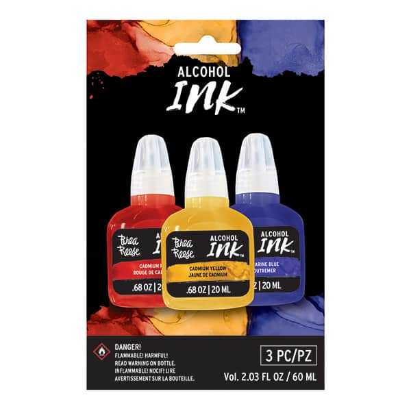 Brea Reese Alcohol Ink 3 Pack - Cadmium Red, Cadmium Yellow, Ultramarine Blue