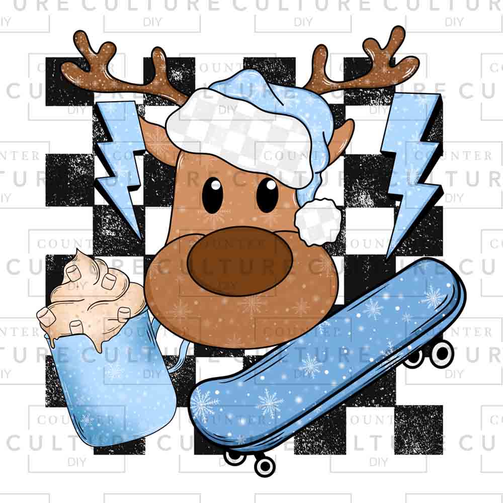 Blue Reindeer UV DTF