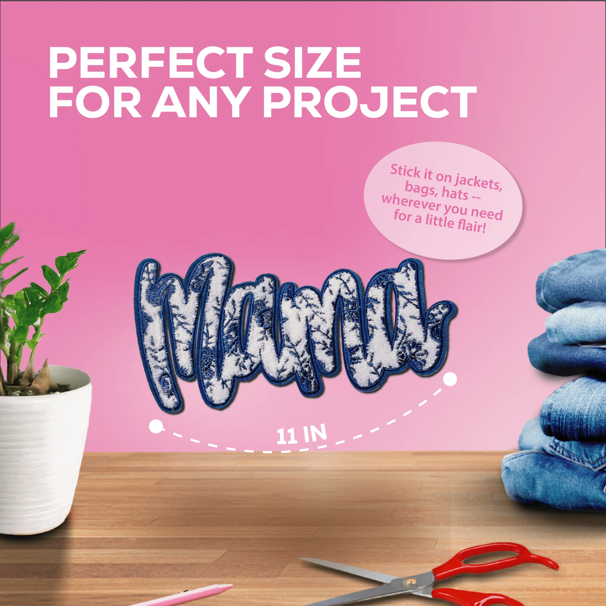 "Mama" Blue Floral Chenille Patch - Image 3