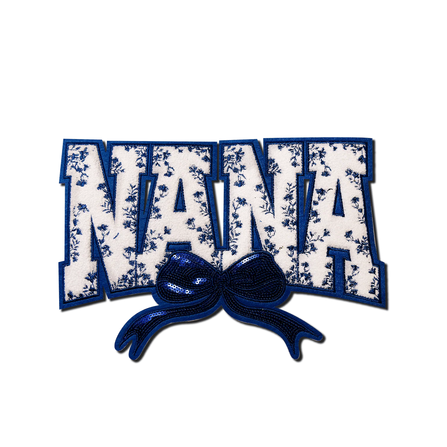 "Nana" Blue Floral with blue bow Chenille Patch