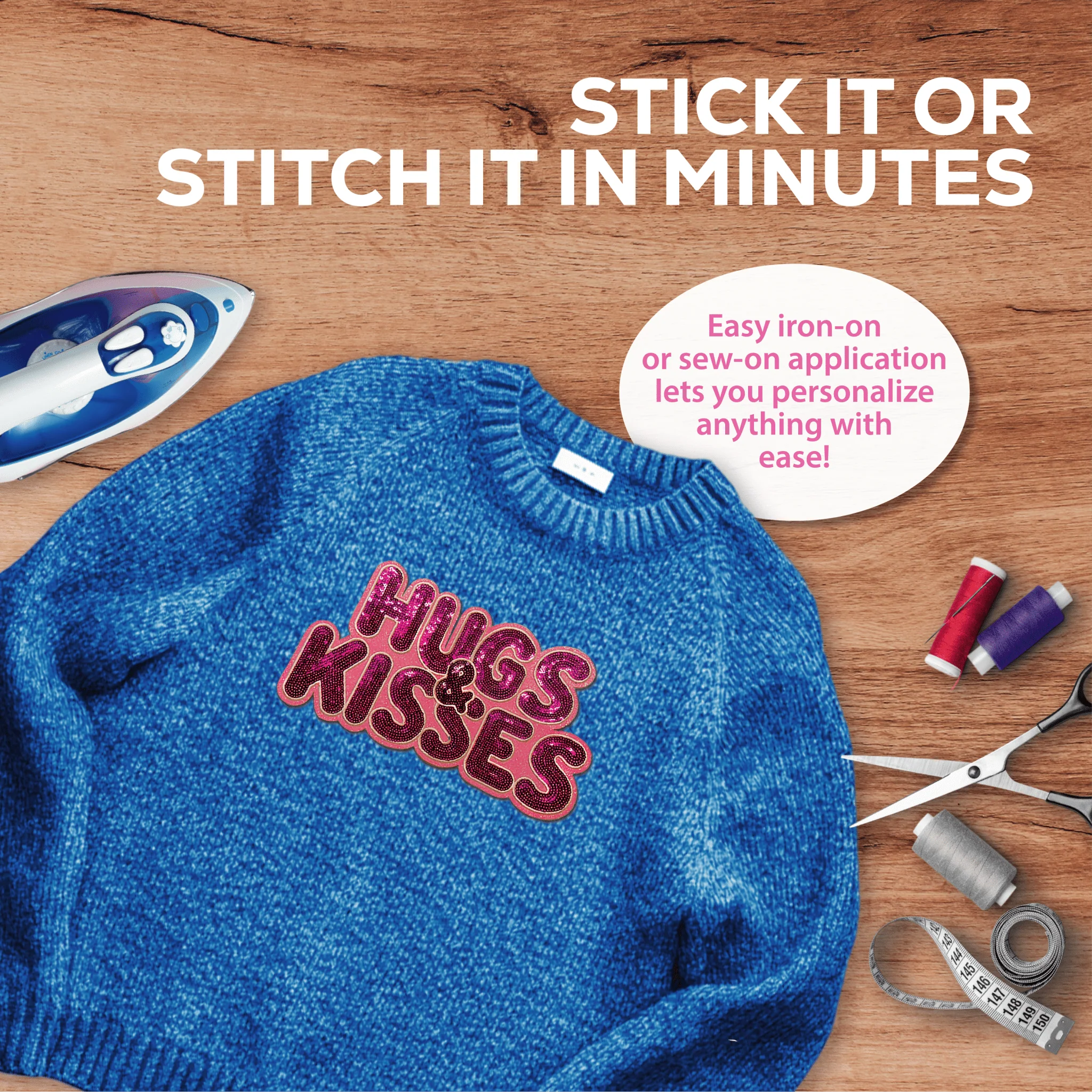Pink "Hugs & Kisses" Chenille Patch - Image 2