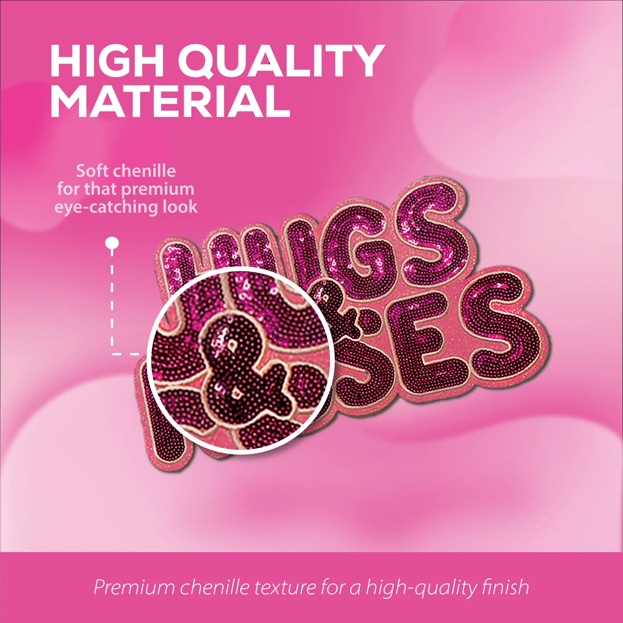Pink "Hugs & Kisses" Chenille Patch - Image 3