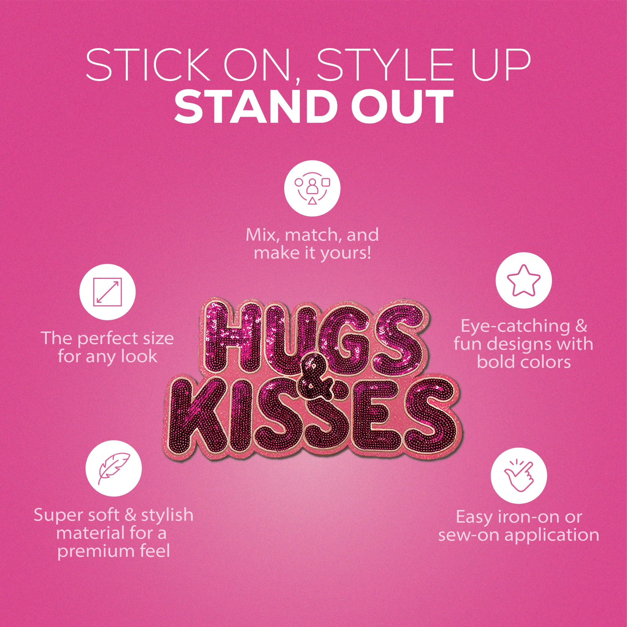 Pink "Hugs & Kisses" Chenille Patch - Image 6