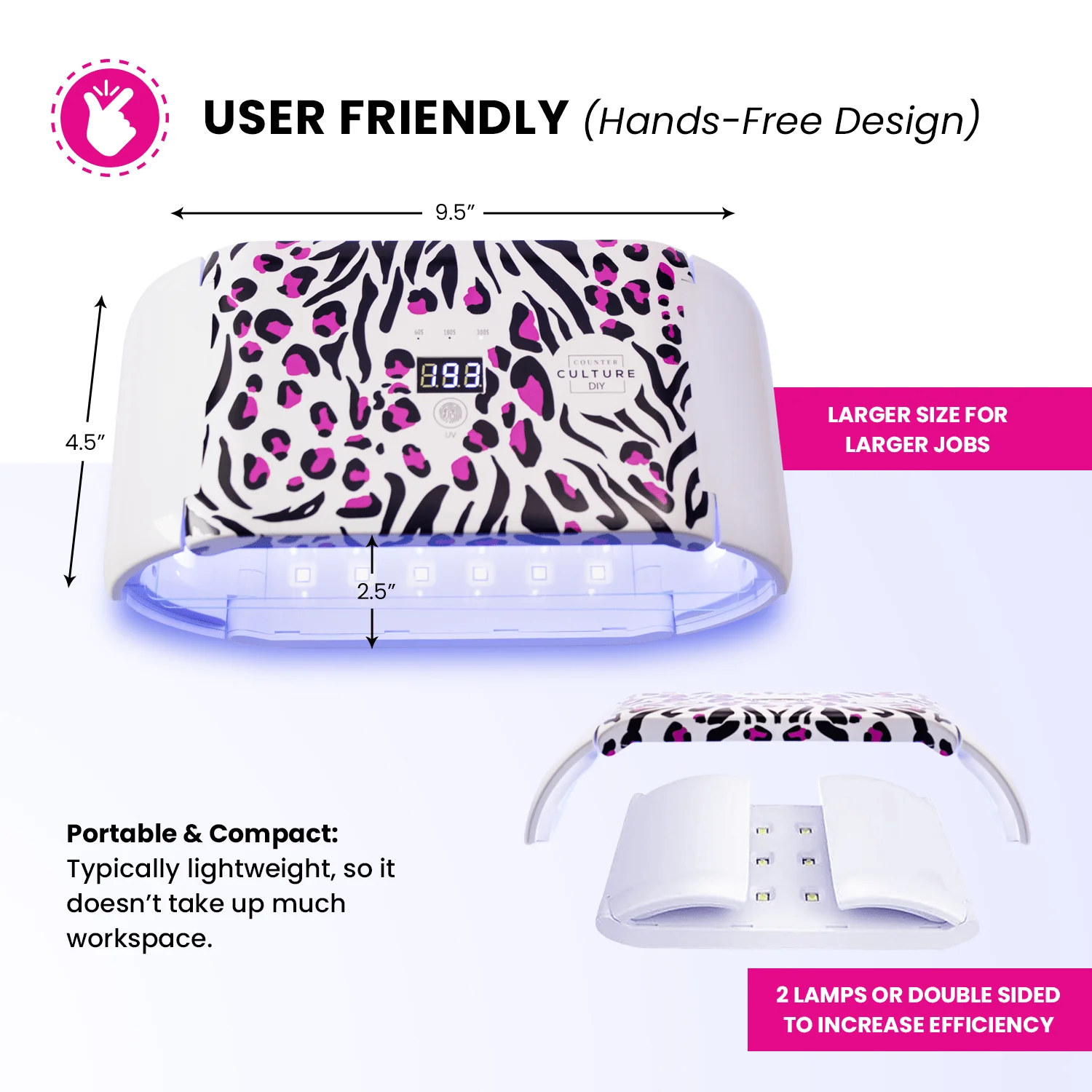 Counter Culture DIY 48W Foldable UV Lamp for Resin & Crafts | 360° Dual-Sided Curing Lamp with Timer Settings & USB-C Cord - Image 3