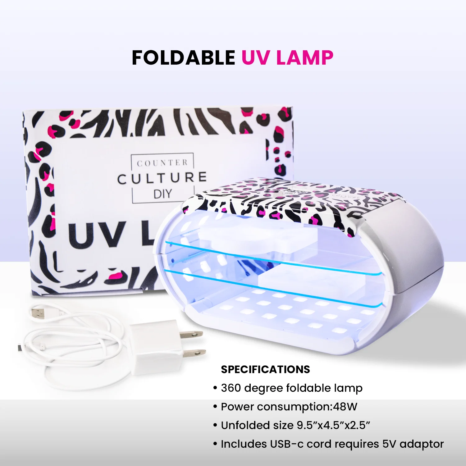 Counter Culture DIY 48W Foldable UV Lamp for Resin & Crafts | 360° Dual-Sided Curing Lamp with Timer Settings & USB-C Cord - Image 5