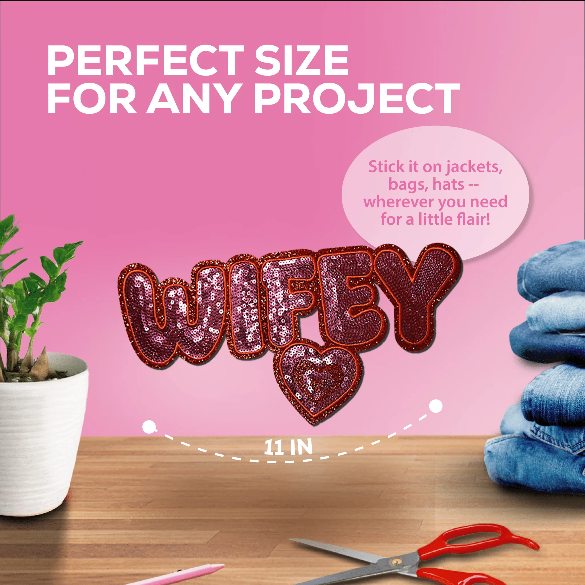 "Wifey" Red Heart sequin Chenille Patch - Image 2